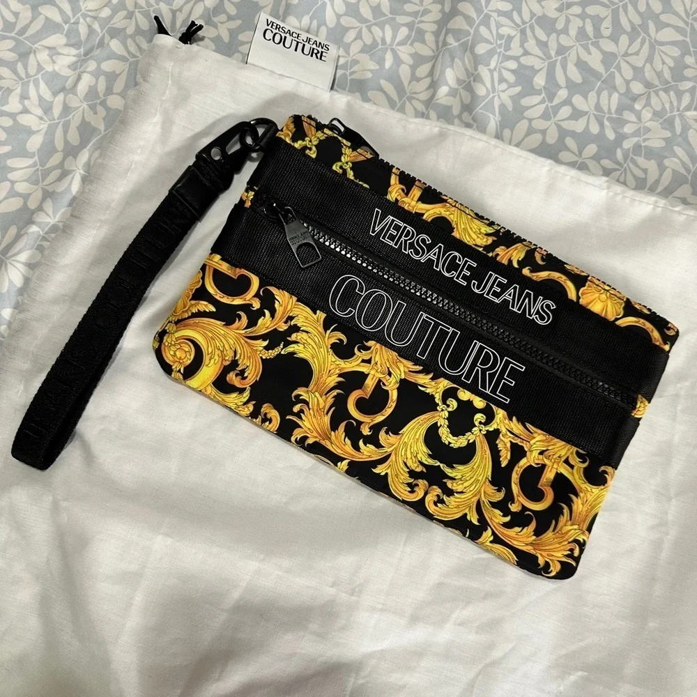 Versace Jeans Collection Black and Gold Wallet with Baroque Design NWOT